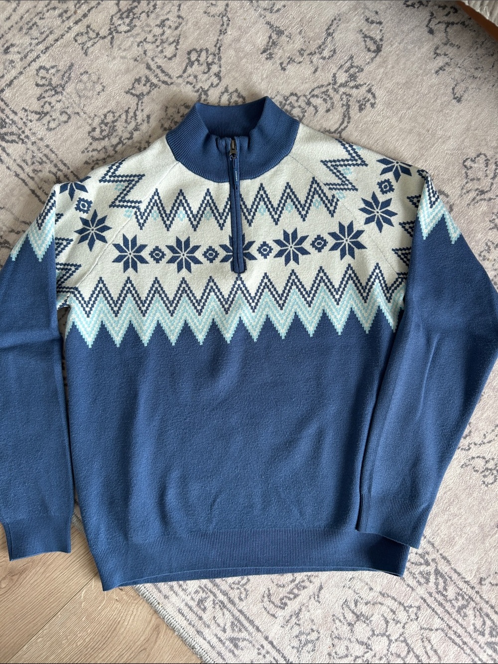 Women’s Half-Zip Nordic Pattern Sweater - Blue